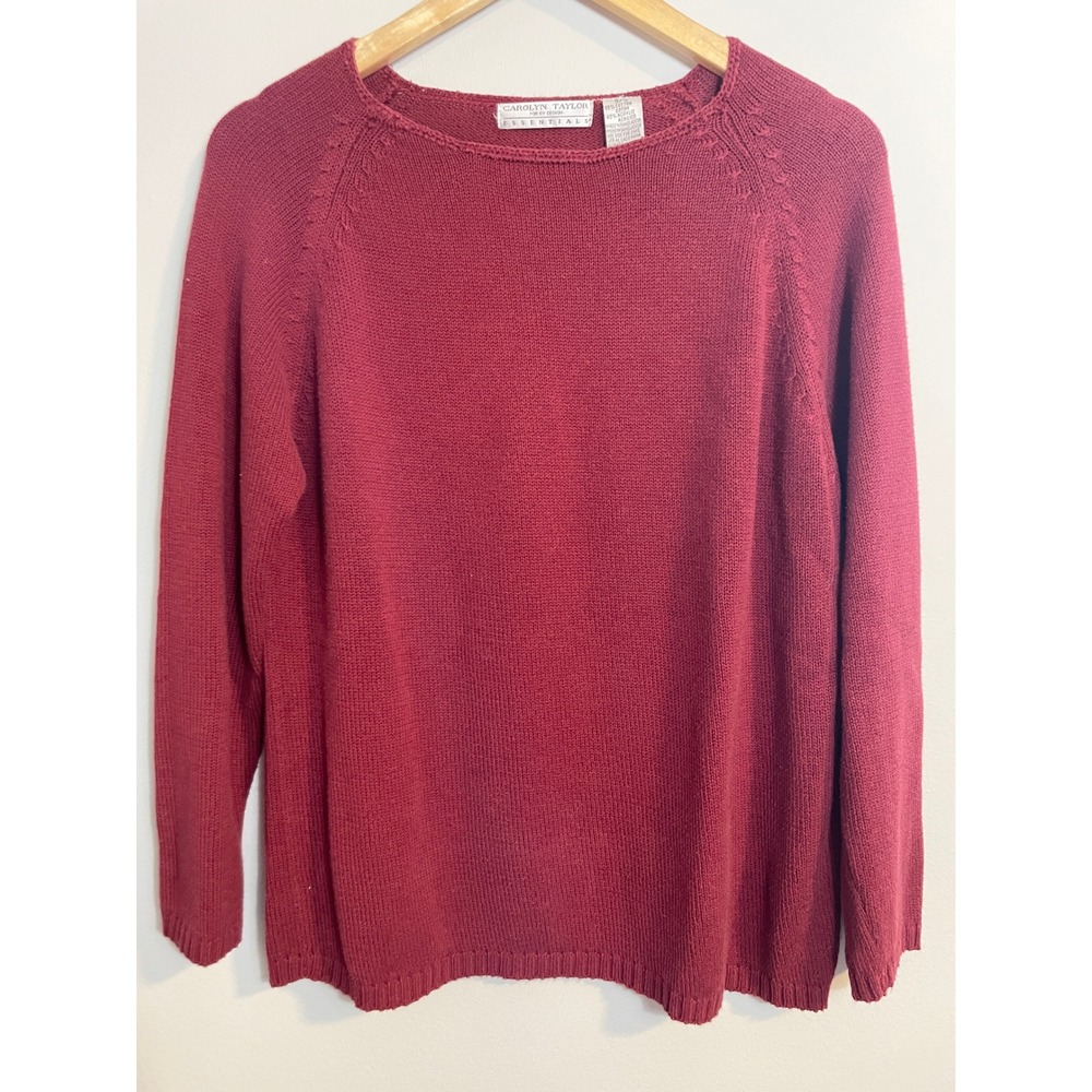 Carolyn Taylor Essentials Burgundy Red Knit Sweater Cotton Blend Small Raglan
